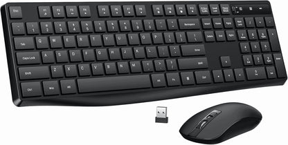 Wireless Keyboard and Mouse Combo, 104 Full-Size Adjustable Keyboard with Battery Indicator, Compact Computer Keyboard, Silent Mouse, 3 DPI, Easy to Use, for Windows, Chrome, Laptop, Computer