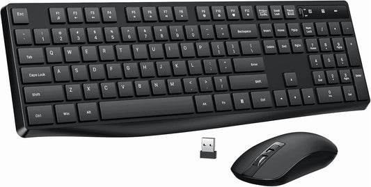 Wireless Keyboard and Mouse Combo, 104 Full-Size Adjustable Keyboard with Battery Indicator, Compact Computer Keyboard, Silent Mouse, 3 DPI, Easy to Use, for Windows, Chrome, Laptop, Computer
