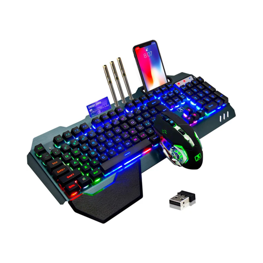 Wireless Gaming Keyboard & Mouse Set - Rainbow Backlit, 3800mAh, Mechanical Feel