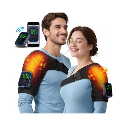 Wireless Heat & Vibration Massager Wrap – App Control + LCD Touchscreen, Graphene Heating, 3 Massage Levels, 7 Temperature Settings, 15/30/60 Min Timer, 5000mAh Rechargeable (Shoulder or Knee)