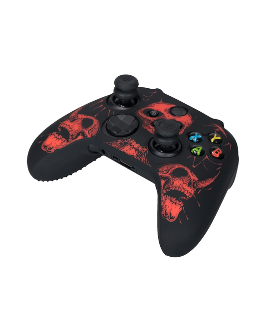 Xbox Series X/S Controller Silicone Skin - Laser Carved Skulls Design, Red, Includes 8 Thumb Grips