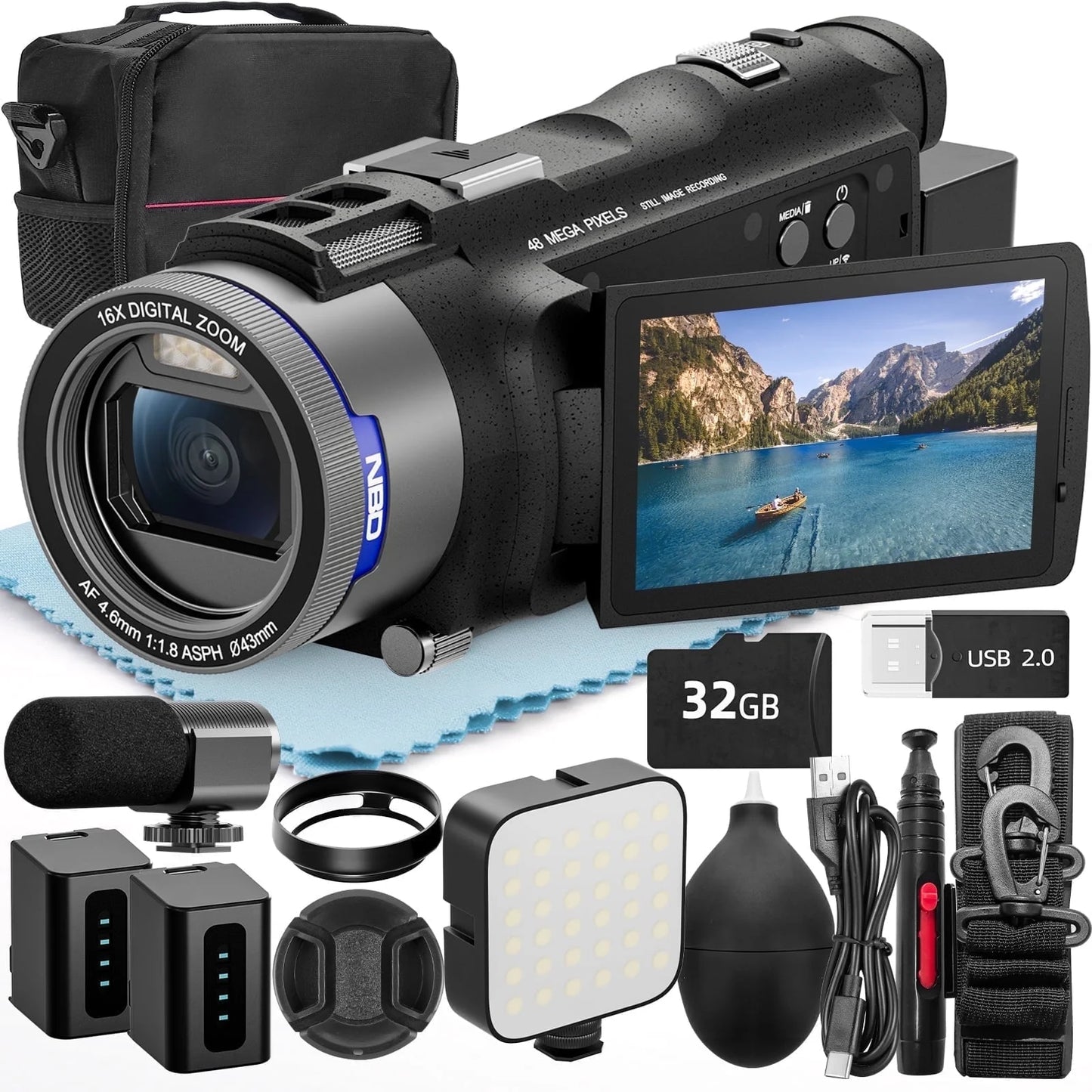 4K Video Camera Camcorder 3.0" IPS Vlogging Camera 48MP Digital Video Camera with 32GB SD Card