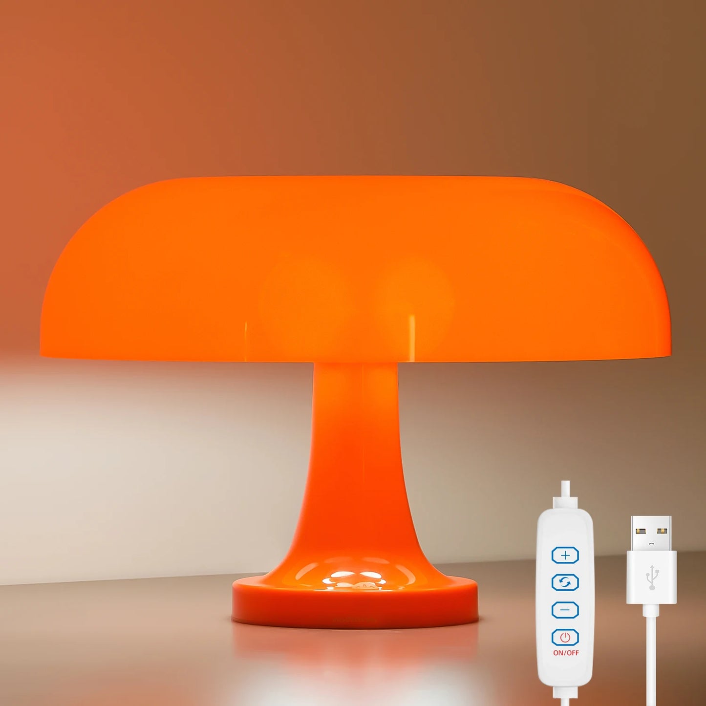 Bauhaus Mushroom Table Lamp: Orange Accent Light