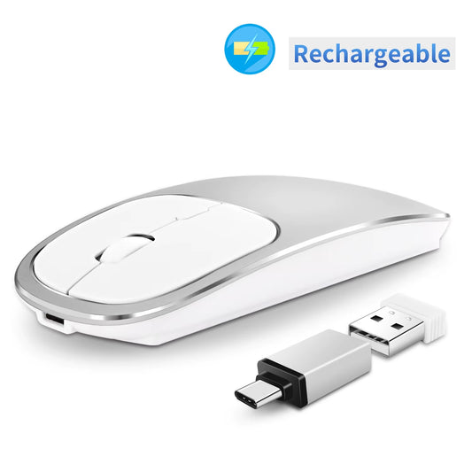 Rechargeable Wireless Mouse Metal 2.4G Noiseless Silent Click Wireless Optical Mouse with USB Receiver