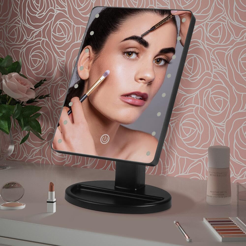 Lighted Makeup Mirror with Lights 16 Led Vanity Makeup Mirror with Adjustable Brightness and 180 Degree Rotation Touch Screen Dual Power Supply Gifts for Teens Girls Women