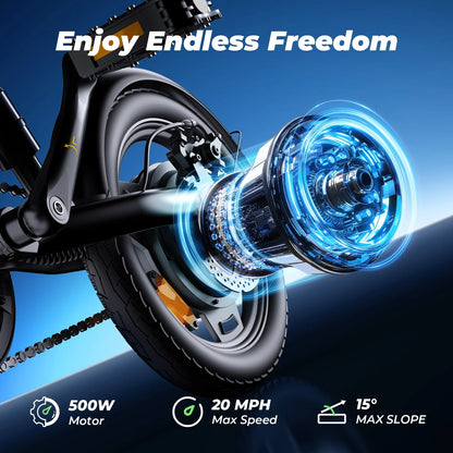 14" Foldable Electric Bicycle for Adults,500W 36V/7.8Ah Electric Bike,Lcd,20Mph Commuter E Bike for Teen