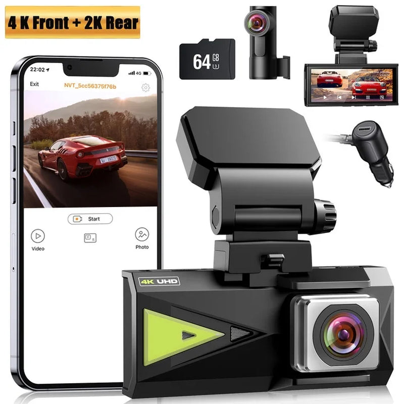 Dash Cam Front and Rear, Dual Car Camera 5Ghz Wifi with GPS, Dash Camera for Cars with 128G SD Card, G-Sensor, APP, Night Vision