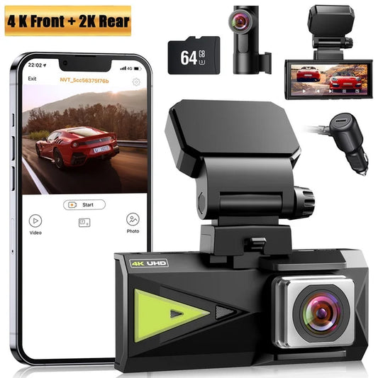 Dash Cam Front and Rear, Dual Car Camera 5Ghz Wifi with GPS, Dash Camera for Cars with 128G SD Card, G-Sensor, APP, Night Vision