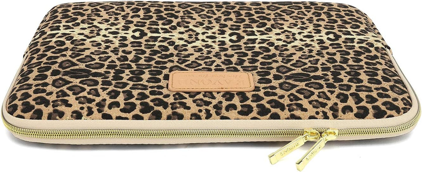 KY-03 Canvas Fabric 15.6 Inch Laptops Sleeve - Brown Leopard Print