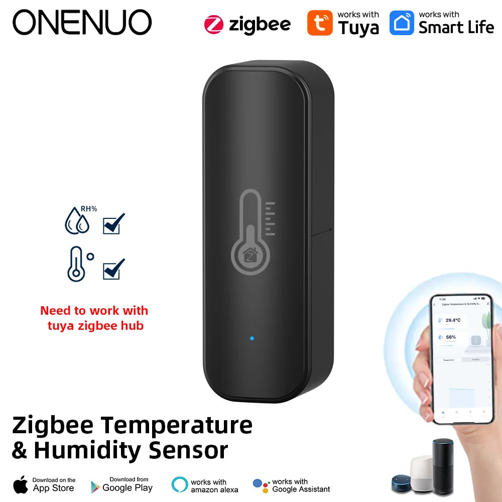 Tuya Zigbee Smart Temperature and Humidity Sensor Battery Powered Zigbee Smart Home Security Work with Alexa Google Home