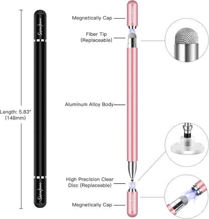 Stylus for Ipad (2 Pcs),  Magnetic Disc Universal Stylus Pens Touch Screens for Apple/Iphone/Ipad Pro/Mini/Air/Android/Microsoft/Surface All Capacitive Touch Screens - Black/Rose Gold