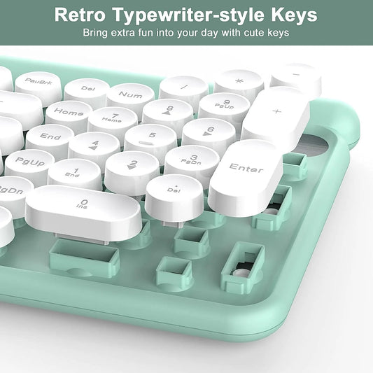 Wireless Keyboard and Mouse Combo,  Typewriter Keyboard Mouse Combo, 2.4G Silent USB Mouse, Quiet Cordless Cute Retro Keyboard Mouse Set, for Windows, Computer, Desktop, PC, Laptop, Green