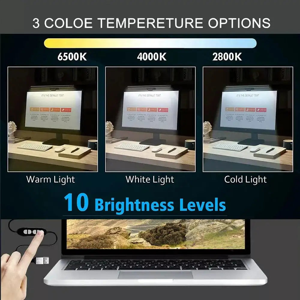 Monitor Light Bar – USB Desk Lamp, Adjustable Brightness & Color, No-Glare Clip-On Design