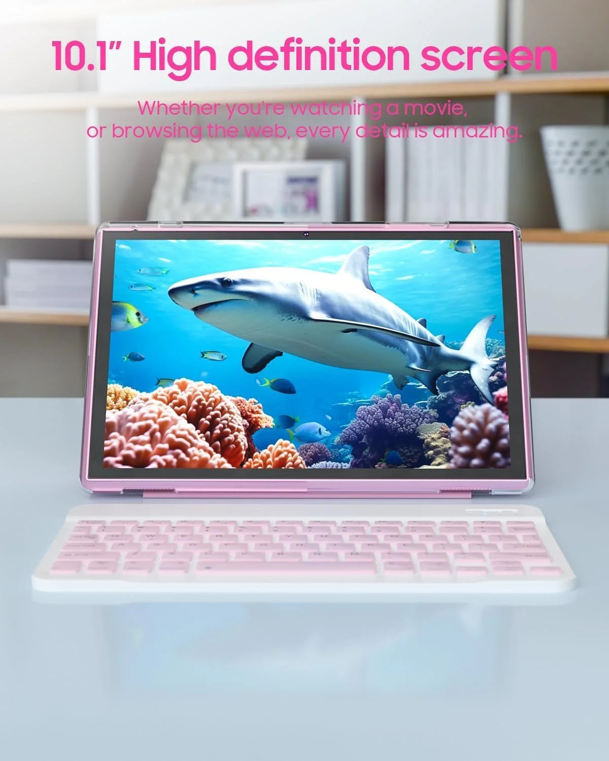 Tablet 2 in 1 Tablet with Keyboard Case Mouse Stylus Pen, 10 Inch Tablet Android 14 Tablets PC, 10.1" HD Tab 6000Mah Battery 32GB+1024GB Expandable 2MP+8MP Dual Camera Tableta Computer Pink