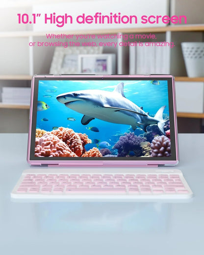 Tablet 2 in 1 Tablet with Keyboard Case Mouse Stylus Pen, 10 Inch Tablet Android 14 Tablets PC, 10.1" HD Tab 6000Mah Battery 32GB+1024GB Expandable 2MP+8MP Dual Camera Tableta Computer Pink