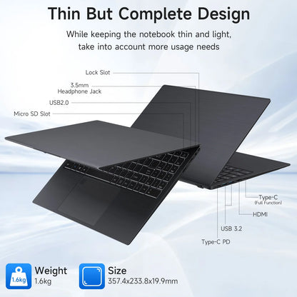 15.6" Windows 11 Pro Laptop, Intel Celeron N5095 up to 2.9Ghz 16GB RAM 512GB SSD, with Office 2024 Fingerprint Backlit Keyboard 1920*1080 IPS FHD Display for Student, Home Office, Business