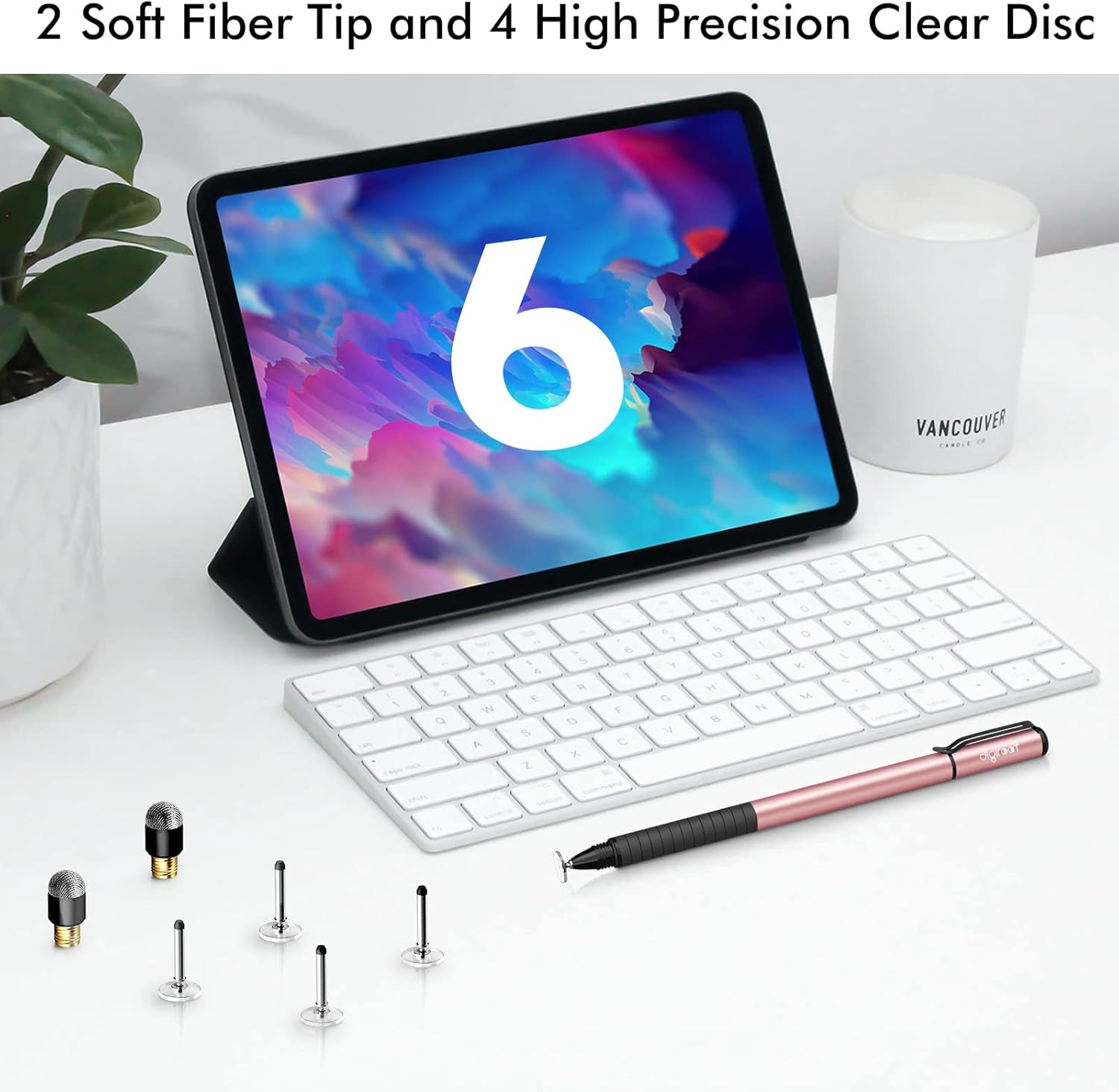 Universal Stylus,[2-In-1] Disc Stylus Pens for All Touch Screens Cell Phones, Ipad, Tablets, Laptops with 6 Replacement Tips(4 Discs, 2 Fiber Tips Included) - (Rose Gold)