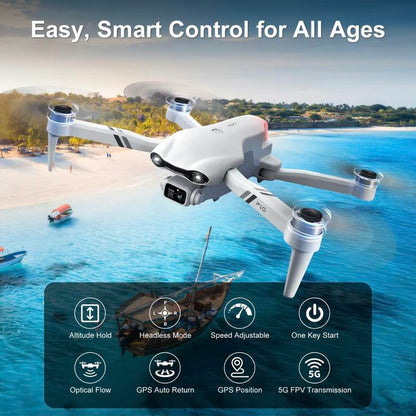Aerial Drone F10 Pro 2025 GPS Positioning 4K UHD EIS Camera 5G Wifi FPV Brushless Motors Optical Flow Hover Intelligent Obstacle Avoidance Auto Return 360° Stunt Roll Two Batteries