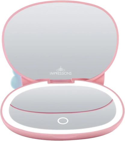 Impressions Vanity My Melody LED Compact Mirror for Purse, Travel Lighted Makeup Mirror with 3X Magnification, Adjustable Brightness, Soft Touch Sensor Button, and My Melody Figural Shaped Design