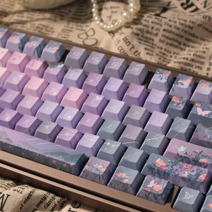 Midsummer Night Keycap Cherry MOA Profile PBT Thermal Sublimation Dreamy Purple Keycaps Aesthetic Butterfly Flower Keyboard Caps
