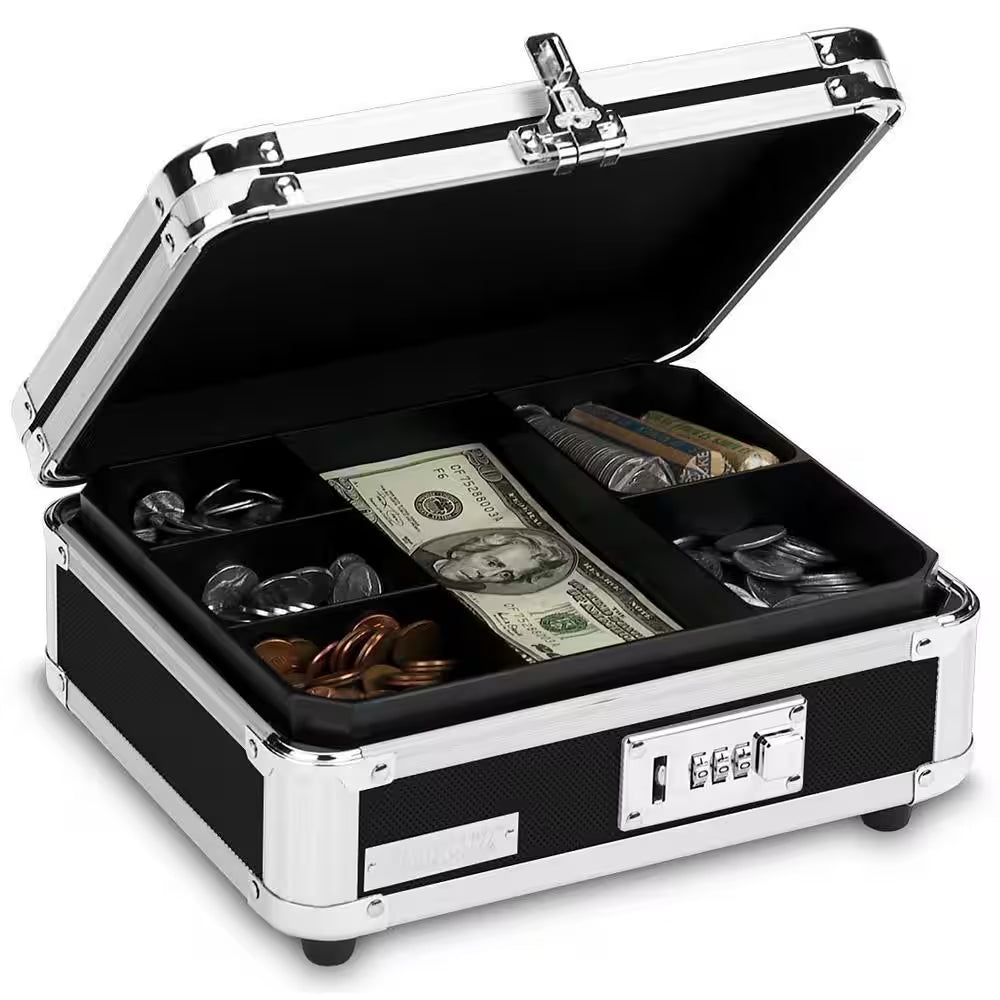 Locking Cash Box - Black, Combination Lock