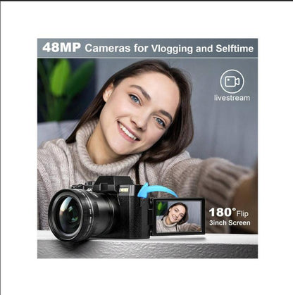 4K Digital Cameras for Photography,48Mp/60Fps Video Camera for Vlogging, Wifi & App Control Vlogging Camera , Small Camera with 32GB TF Card.Wide-Angle & Macro Lens