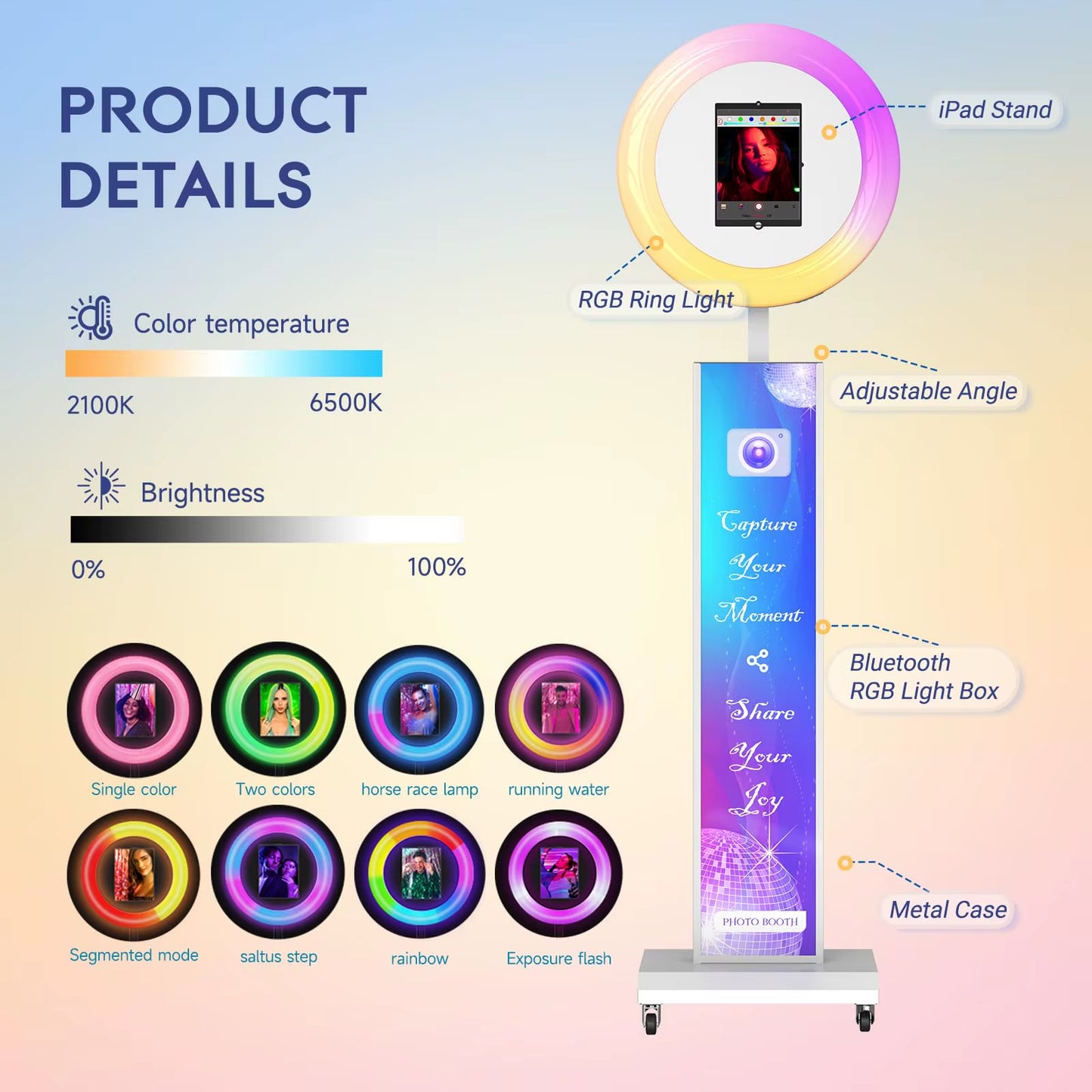 Portable Photo Booth Compatible with Any Ipad, Large Lightbox Ipad Photo Booth for Christmas Wedding Party Shell Stand Software