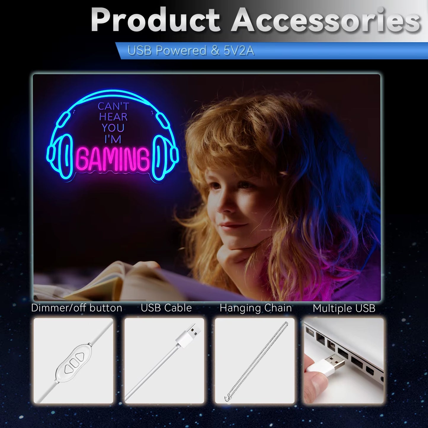 I'M Gaming Neon Signs for Wall Decor Headset LED Lights Game Room Decoration for Home Bedroom Internet Bar Party Gift for Gamer