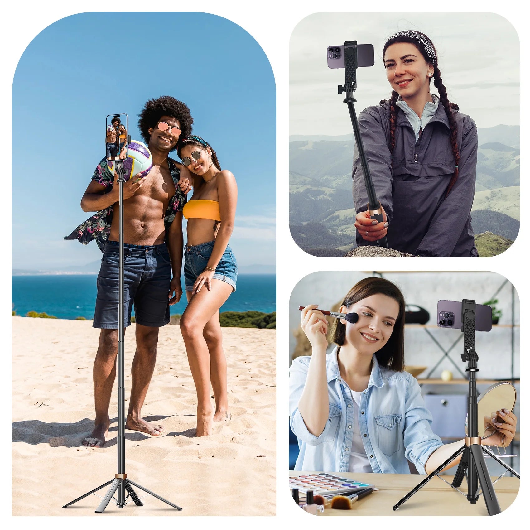 Selfie Stick Phone Tripod - 71 Inch Tall Cell Phone Holder with Remote, Phone Stand with 1/4 Inch Screw Mount for Recording, Compatible with Iphone, Android Phone, Camera & Gopro