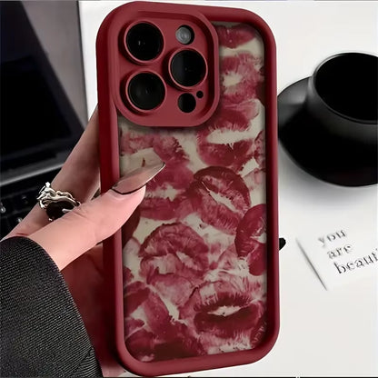For Iphone 16 16E Cases Iphone 15 Pro Max Valentines Wine Red Lip Print Case for Iphone 17 Air 14 13 12 11 XS XR X 7 8Plus Cover