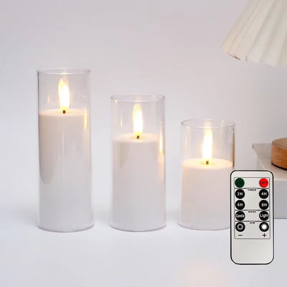 Led Electronic Candles Light Flameless Remote Timer Flickering Lamp Clear Acrylic Glass Battery Powered Wedding Party Christmas