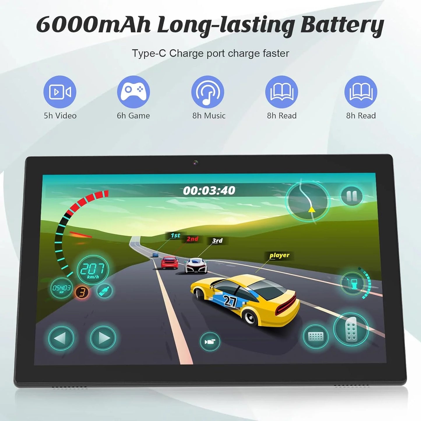 10.1 Inch Android 15 Tablet PC, 2025 Newest Tablet with Keyboard, 8GB+64GB Storage 1TB Expandable, Quad-Core Processor, 8MP Dual Camera, 6000Mah, Wifi, GPS, Bluetooth, 1280X800 IPS Full HD Display