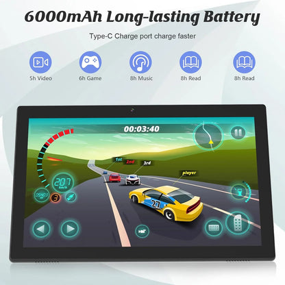 10.1 Inch Android 15 Tablet PC, 2025 Newest Tablet with Keyboard, 8GB+64GB Storage 1TB Expandable, Quad-Core Processor, 8MP Dual Camera, 6000Mah, Wifi, GPS, Bluetooth, 1280X800 IPS Full HD Display