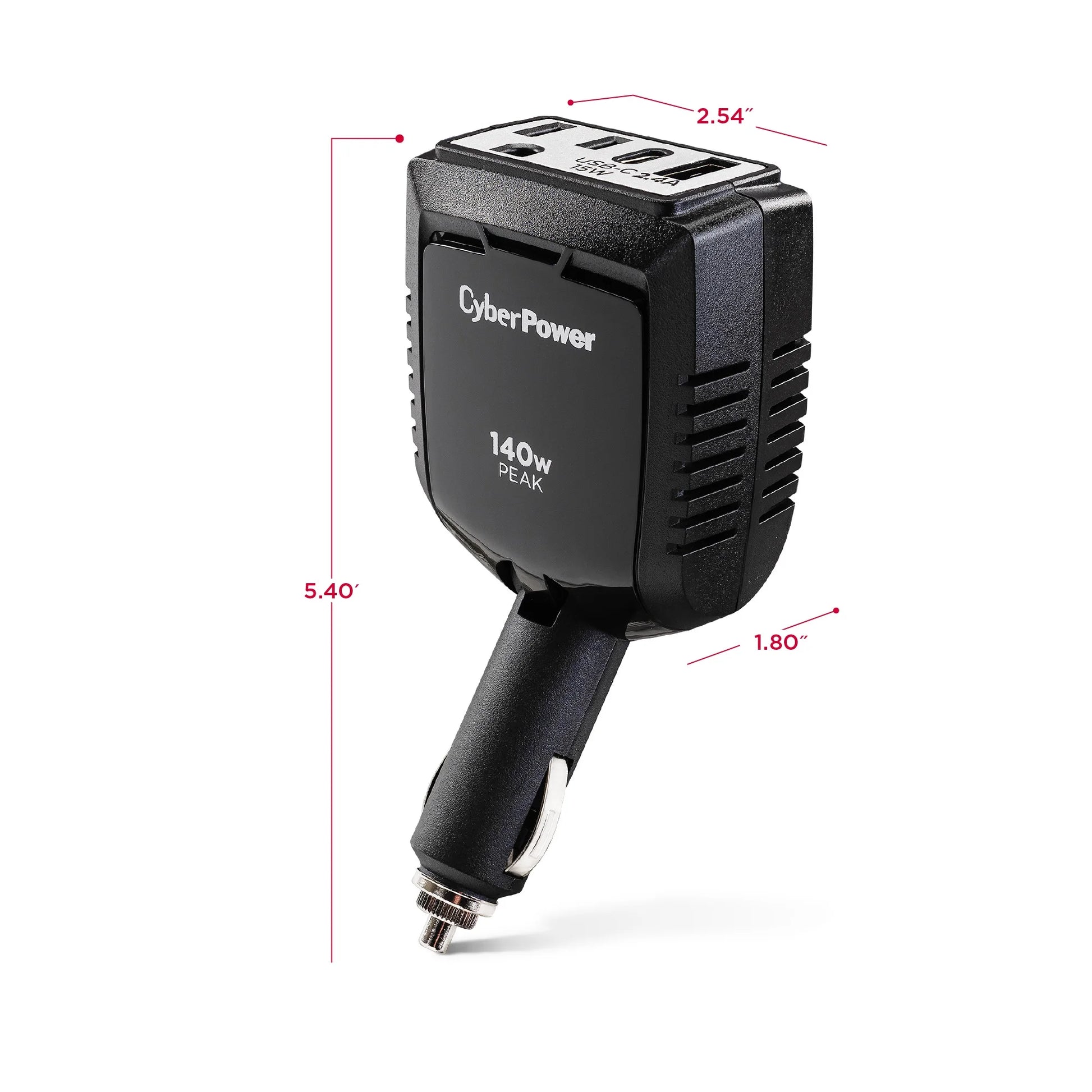 M140BUC 140W Power Inverter - 1 AC Outlet, USB-C & USB-A Ports, Black