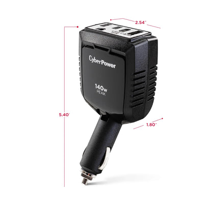 M140BUC 140W Power Inverter - 1 AC Outlet, USB-C & USB-A Ports, Black