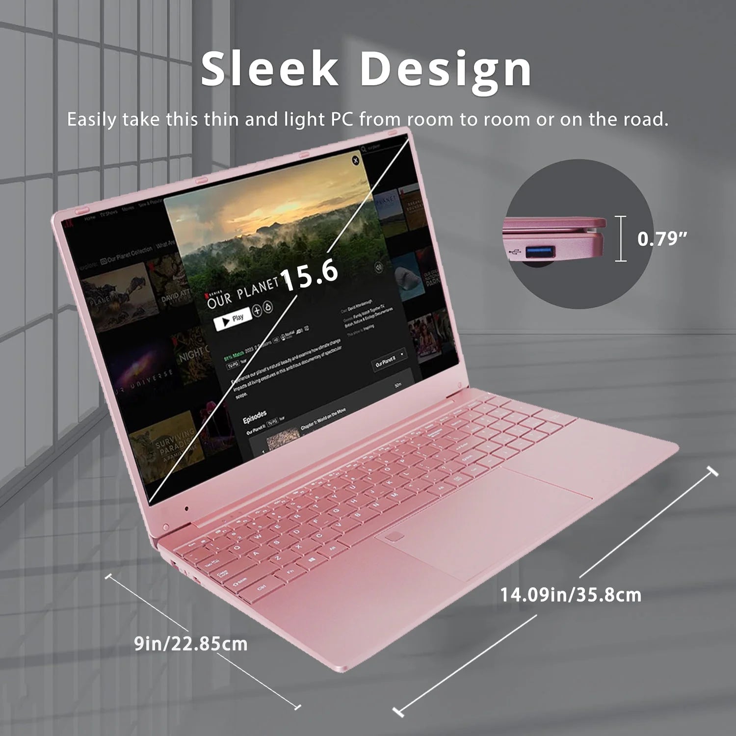15.6" Pink Laptop Windows 11 Pro Office 2024 Intel Celeron ADL-N5095, 16GB RAM, 1TB SSD, Ultra-Thin and Lightweight Student Notebook PC Computer for Work, Backlit Keyboard, Wifi 5, BT 5.0