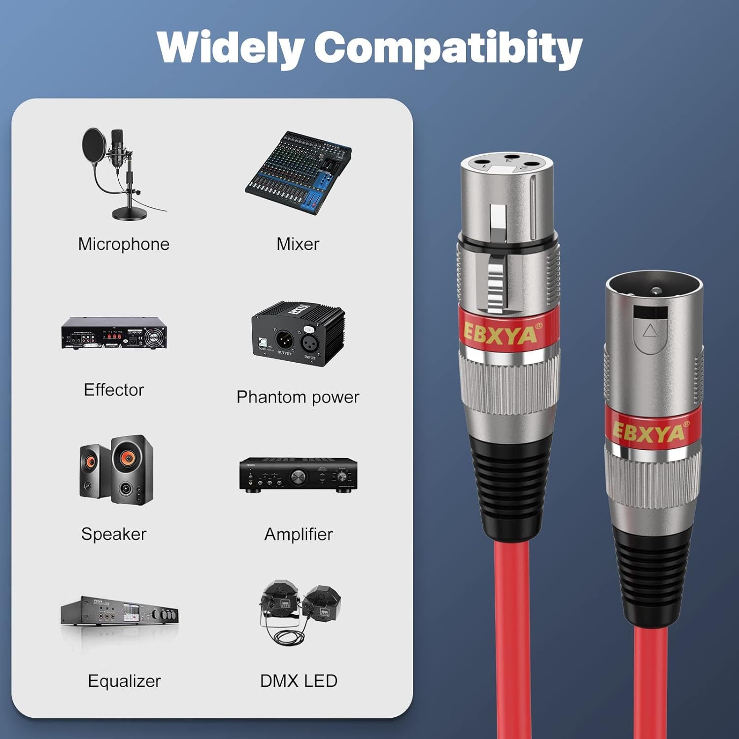 XLR Cables 25Ft 6 Packs - XLR Male to Female 3 Pins Balanced Microphone Cable (Red, Orange, Yellow, Green, Blue, Purple)