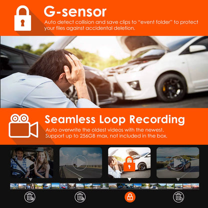 N4 3 Channel 4K Dashcam 4K+1080P Front and Rear Dash Camera IR Night Vision 24 Hours Parking Mode Support 256GB Max