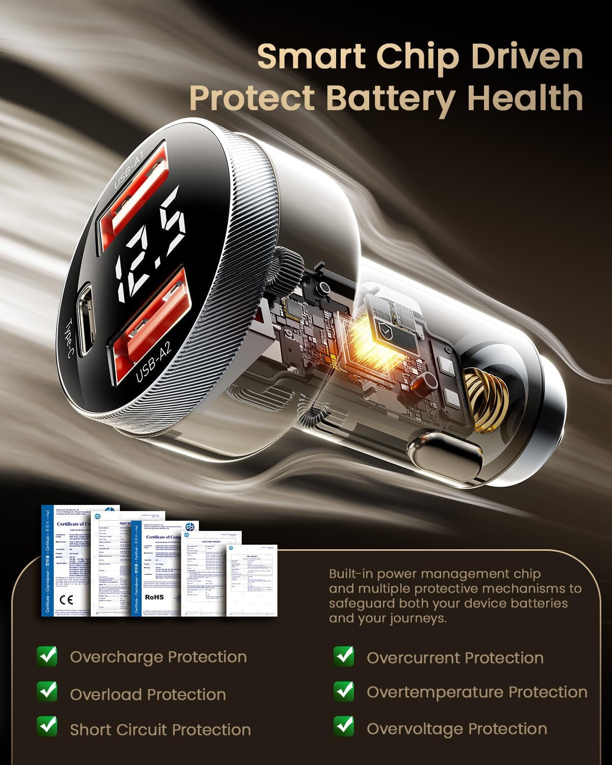 Car Charger 80W Super Fast Charging with USB PD/PPS/QC 3.0(Voltmeter&Led Lights) Universal Quick Charge for 12-24V Car Cigarette Lighter Plug,Compatible with Iphone 15 14 13 12,S22 S21 S20