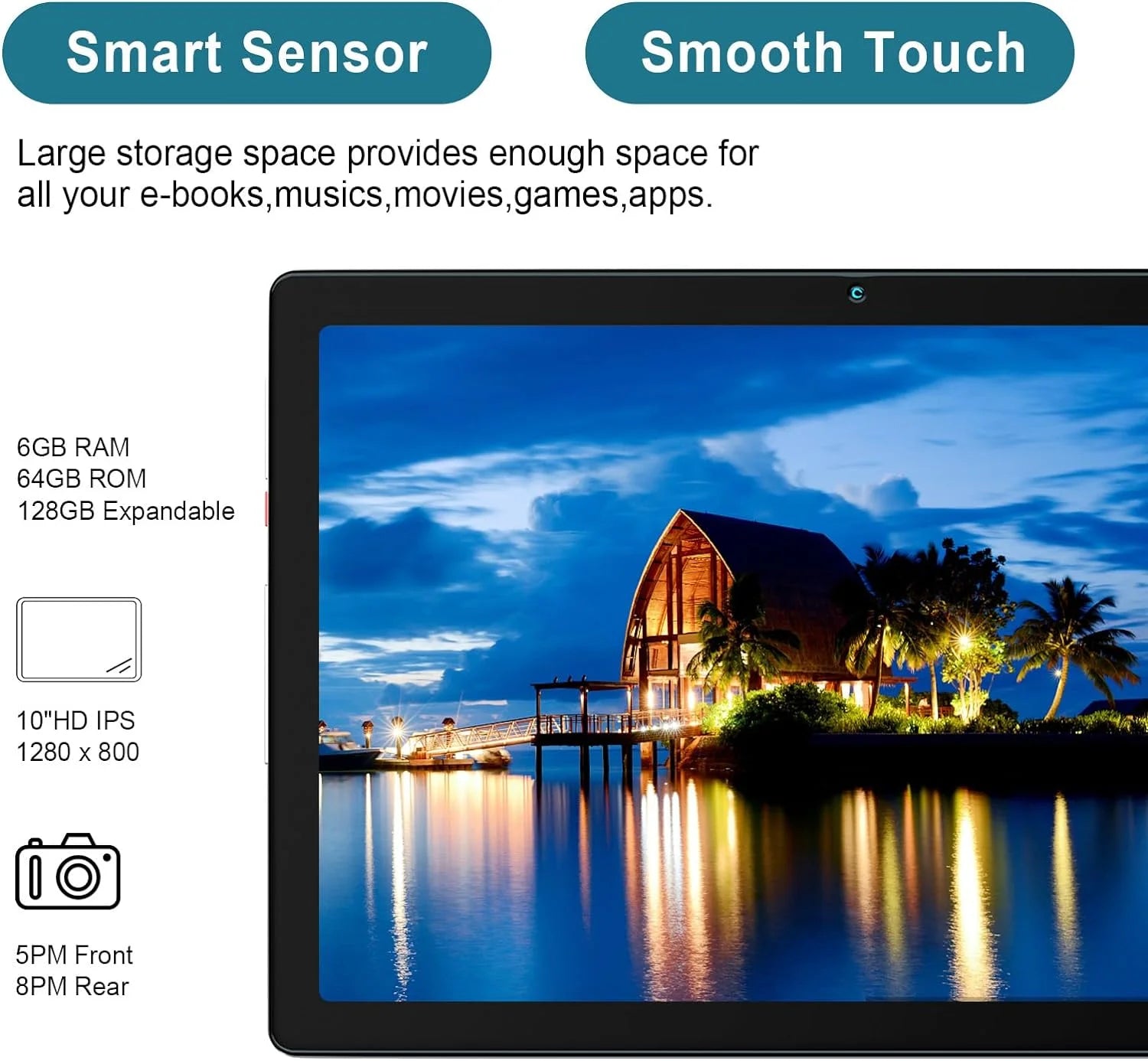 10 Inch Tablet Android 13 Tablets, Quad-Core Tablet PC, 6GB RAM, 64GB ROM, 128GB Expand, 5000Mah, 1280X800 HD Touch Screen, 5MP+8MP, Wifi, Dual Camera - Grey