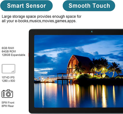 10 Inch Tablet Android 13 Tablets, Quad-Core Tablet PC, 6GB RAM, 64GB ROM, 128GB Expand, 5000Mah, 1280X800 HD Touch Screen, 5MP+8MP, Wifi, Dual Camera - Grey