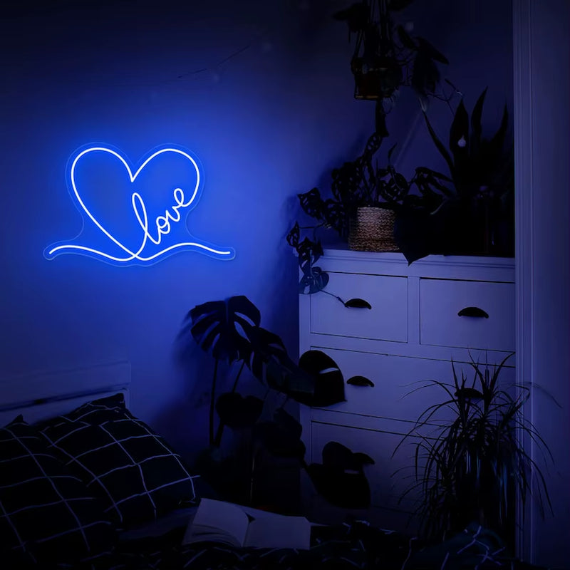 Love Heart Neon Signl Handmade LED Neon Light Advertising for Bedroom Pub Home Beer Bar Birthday Party Wall Decor Dimmable USB