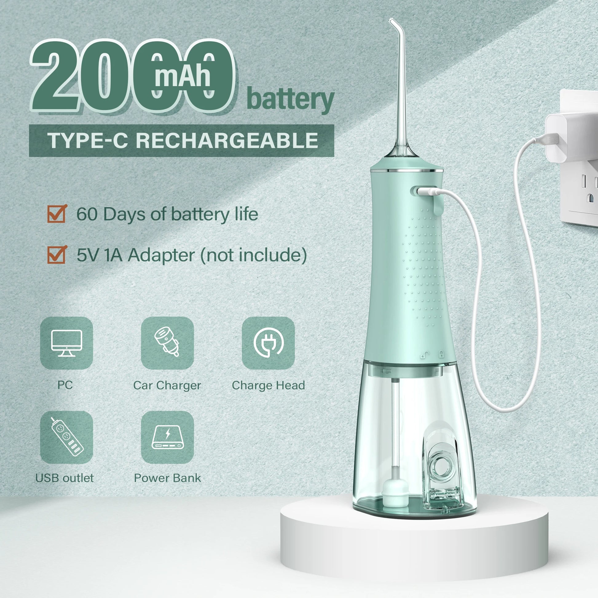 Oral Irrigator USB Rechargeable Water Flosser Portable Dental Water Jet 280ML Water Tank Waterproof Teeth Cleaner for Oral