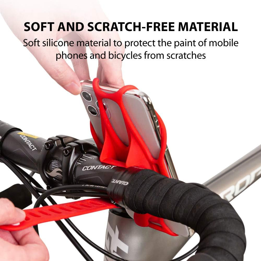Bike Tie 3, Bike Cell Phone Mount for Handlebar, Scratch-Free Silicone Holder with Anti-Slip Design, Universal Cycling Phone Holder Compatible with Most Smartphones (Black - Handlebar)