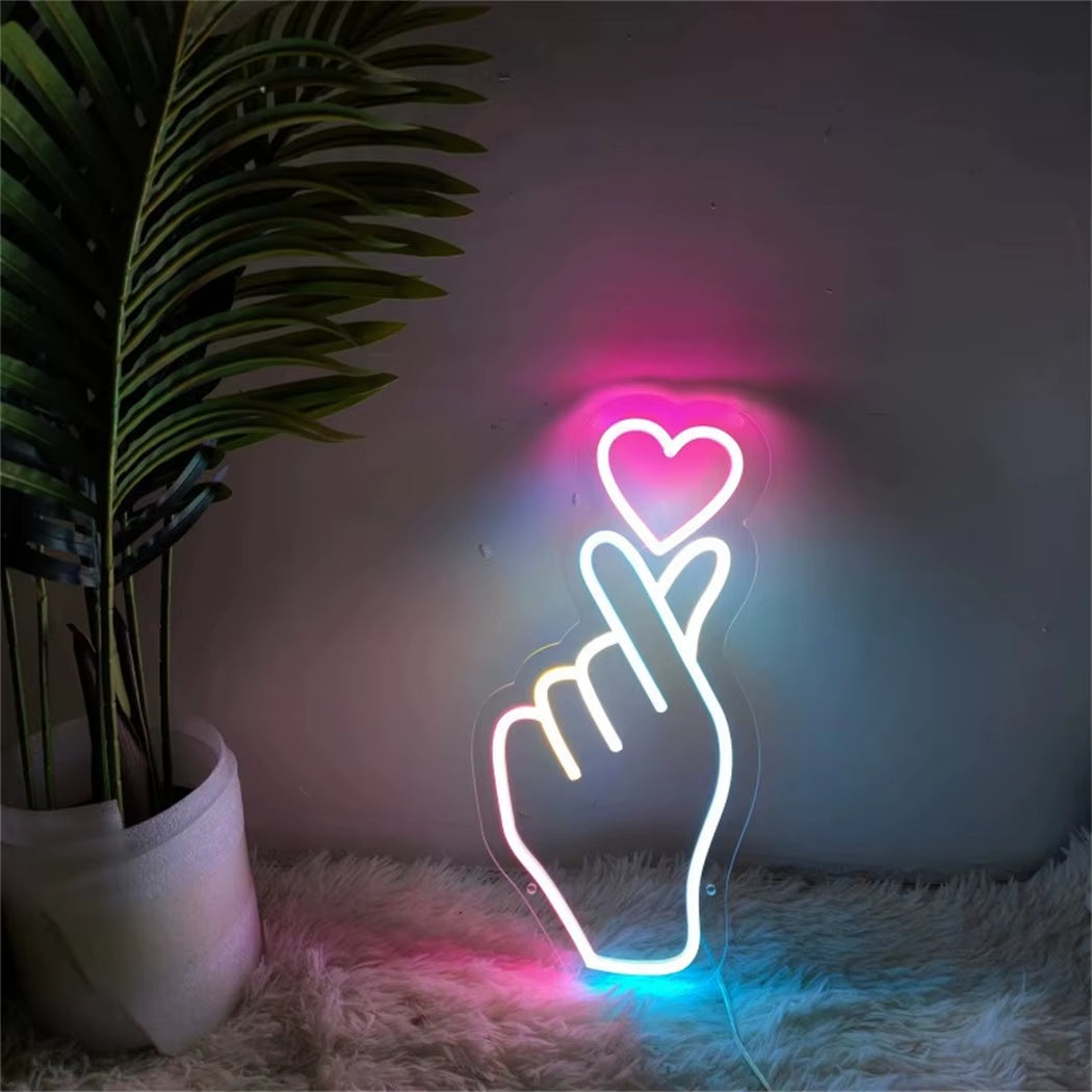 Hand Heart Neon Light LED USB Wall Decor Light for Bedroom Bar Pub Restaurant Birthday Parties Wall Decoration Decor Neon Light