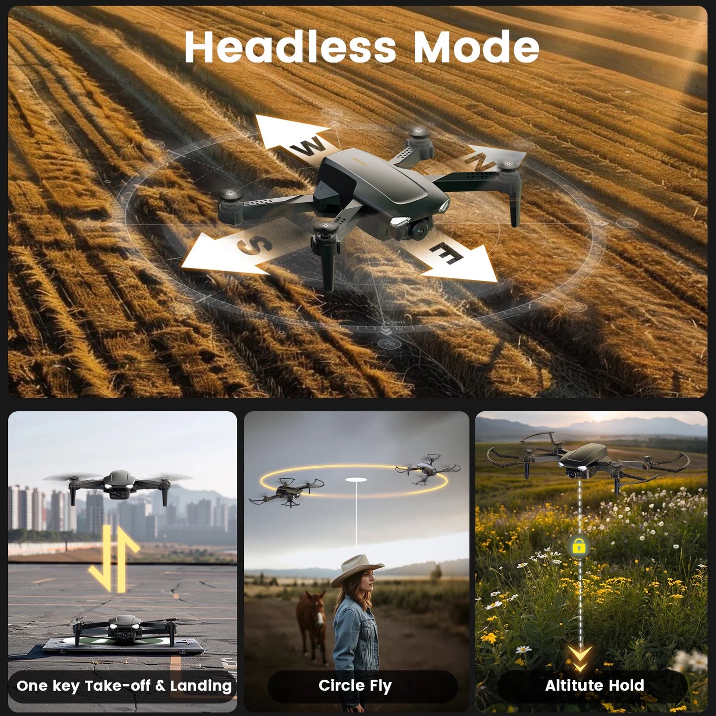 Drone with Camera for Kids 8-12, WF11 1080P Foldable Quadcopter with FPV Transmission, 2 Batteries, Black