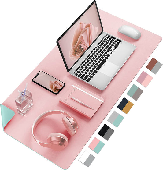 Double-Sided PU Leather Desk Pad - Non-Slip Large Mouse Pad & Desk Mat for Office, Home - Waterproof, Easy to Clean, Durable Dual-Sided Surface (23.6"X13.7", Pink)