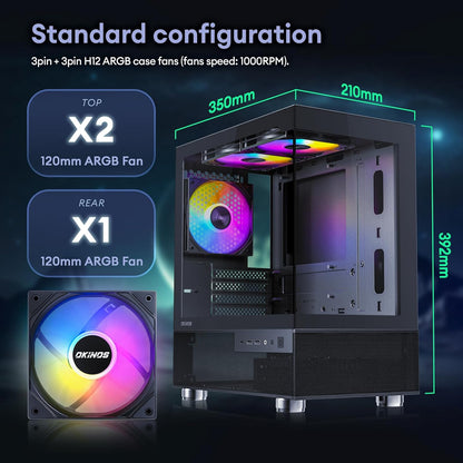 Aqua 3, Micro ATX Case, MATX PC Case with 3 X 120Mm 3-Pin ARGB Fan Pre-Installed