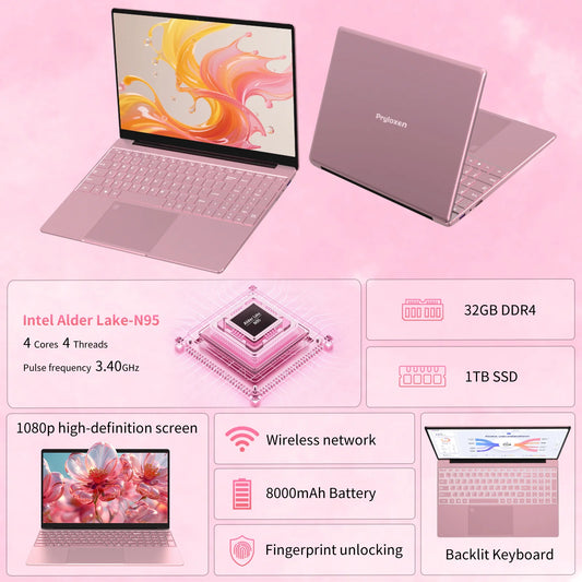 Exsurf 15.6" Home Computer, 32GB RAM 1TB SSD, Intel N95 2.0-3.4 Ghz, Windows 11 Pro Laptop, Backlit Keyboard, Fingerprint Unlock