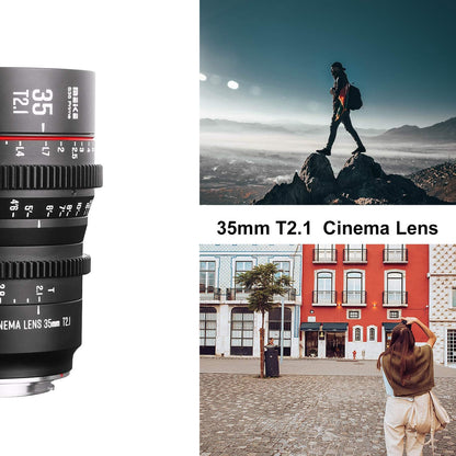 35Mm T2.1 S35 Manual Focus Wide Angle Prime Cinema Lens for Canon EF Mount and EOS C100, C200, C300 Mark III, Zcam E2-S6 6K